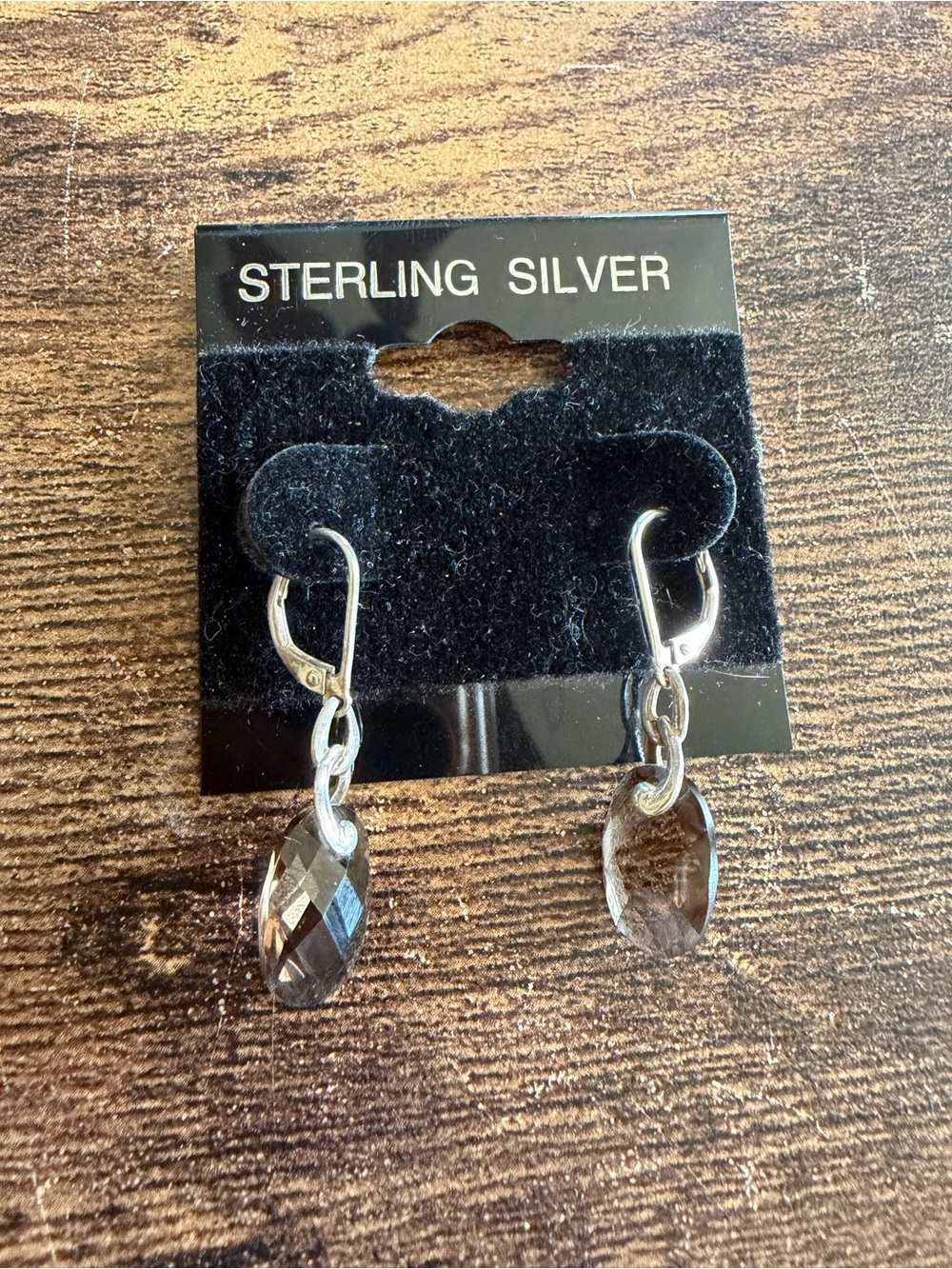 Source Unknown Sterling Silver Smoky Gray Faceted Drop Earrings